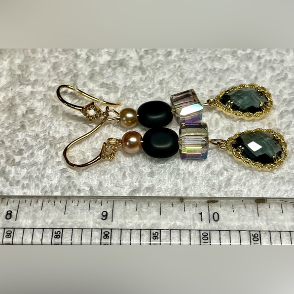 🖤🦋925 plated drop earring gorgeous CZ ZIRCON black faceted drop - Picture 6 of 8